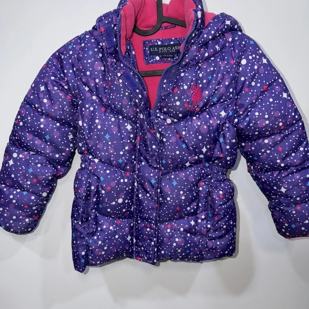 U.S. Polo Assn. Girls Puffer Coat/Jacket Pink‎ Hooded Quilted